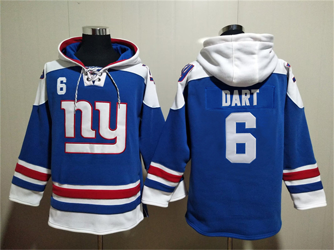 Men's New York Giants #6 Jaxson Dart  Blue Ageless Must-Have Lace-Up Pullover Hoodie